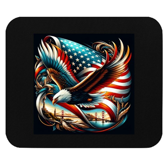 Majestic Eagle & American Flag Mouse Pads Embrace