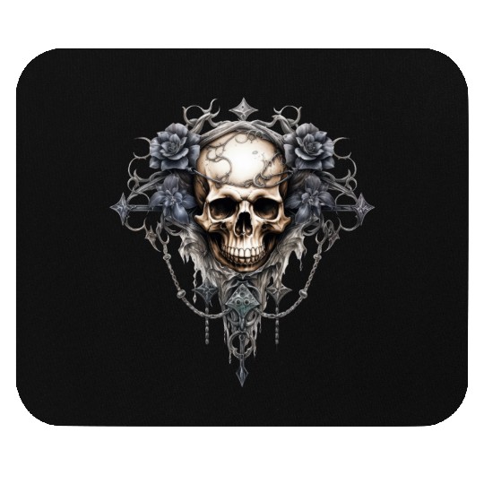 Gothic Art Print with Skull and Roses Mouse Pads