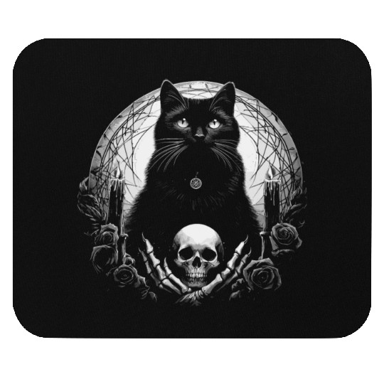 Scary Horror Black Cat Mouse Pads