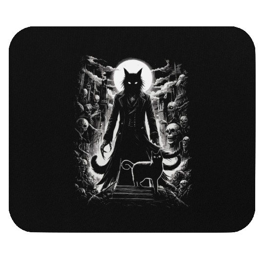 scary horror black cat Mouse Pads