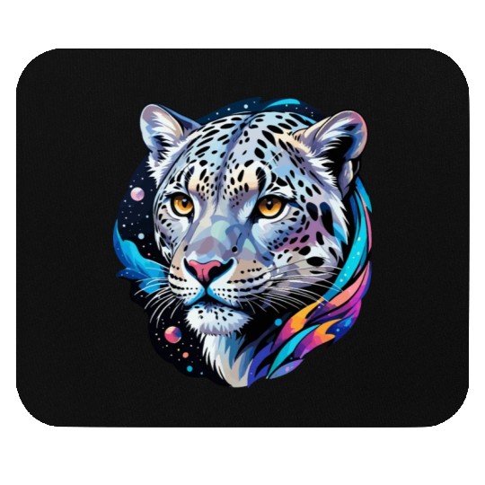 Cosmic Snow Leopard - Ethereal Animal Portrait Mouse Pads
