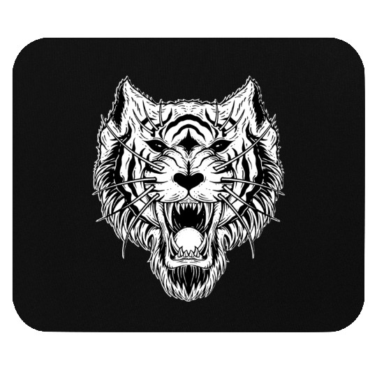 Angry Dark Tiger Mouse Pads