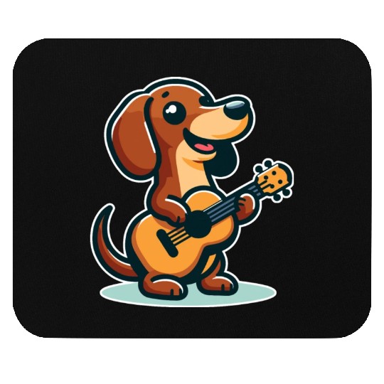 Cute Dachshund playing Guitar Mouse Pads