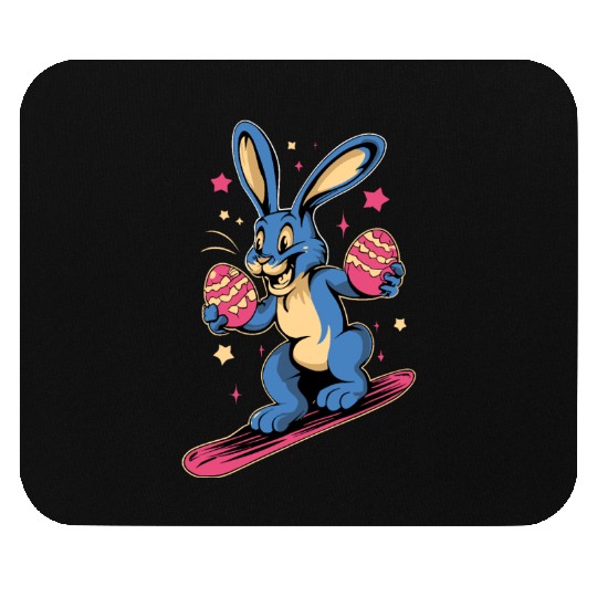 Easter Bunny on a snowboard with Easter eggs Mouse Pads