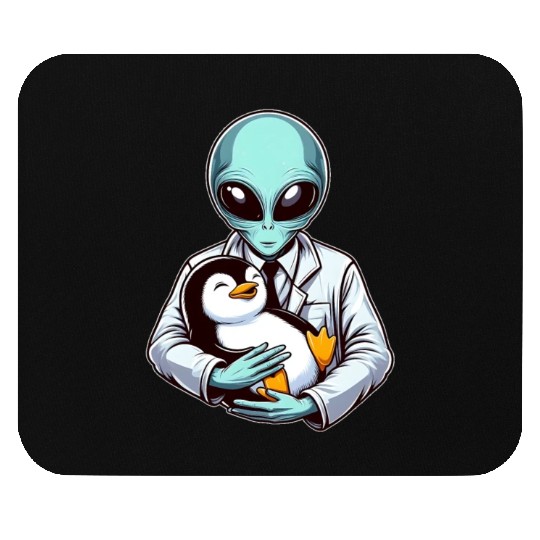 Alien Embracing Penguin Mouse Pads