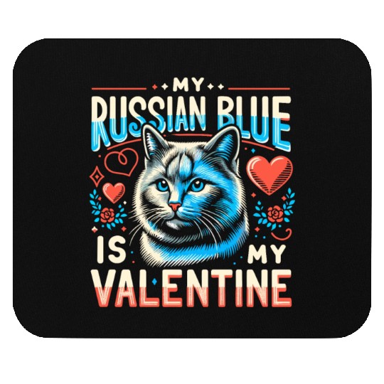 Russian Blue Cat Love Cute Valentine's for Cat lov Mouse Pads