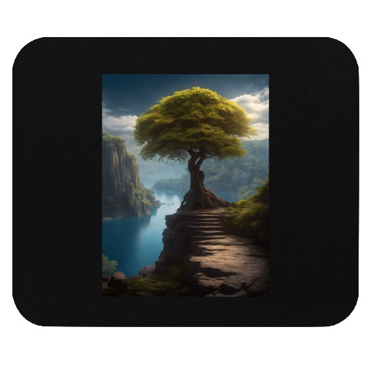 Tree on the Edge of a Cliff Overlooking a River Mouse Pads