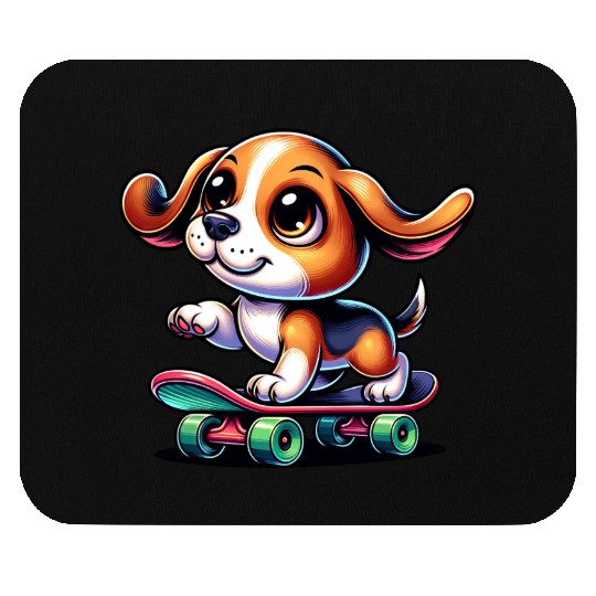 Beagle skateboarder comic cartoon dog Mouse Pads