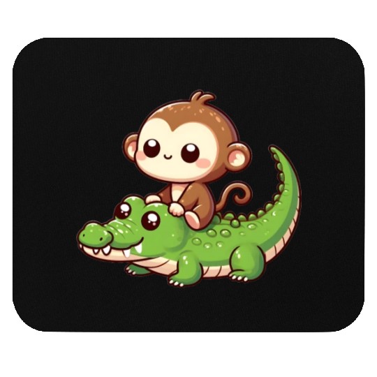 Cute Monkey Riding Crocodile Mouse Pads
