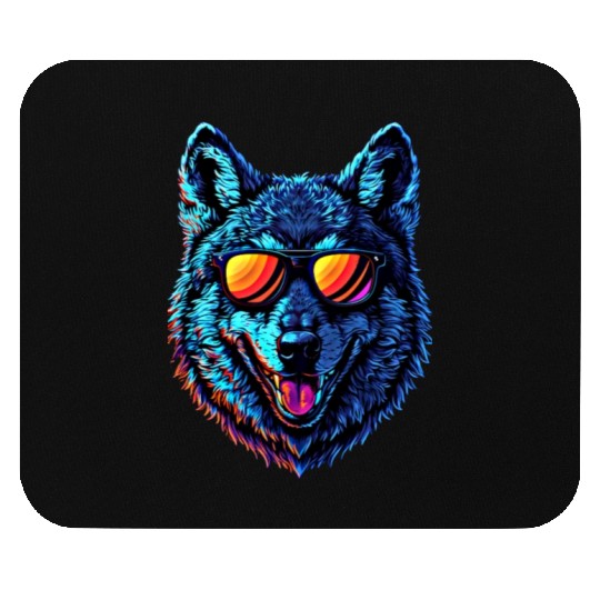 Cool Wolf Face Blue Wolf Wearing Sunglasses Mouse Pads