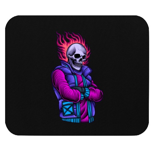Urban Skeleton With Fire Skull Head Mouse Pads