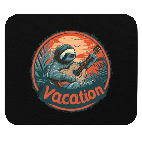 Tropical Sloth Guitar Vacation Sunset Beach Mouse Pads