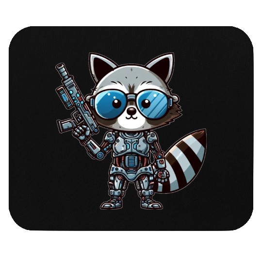 Cool raccoon cyborg Mouse Pads