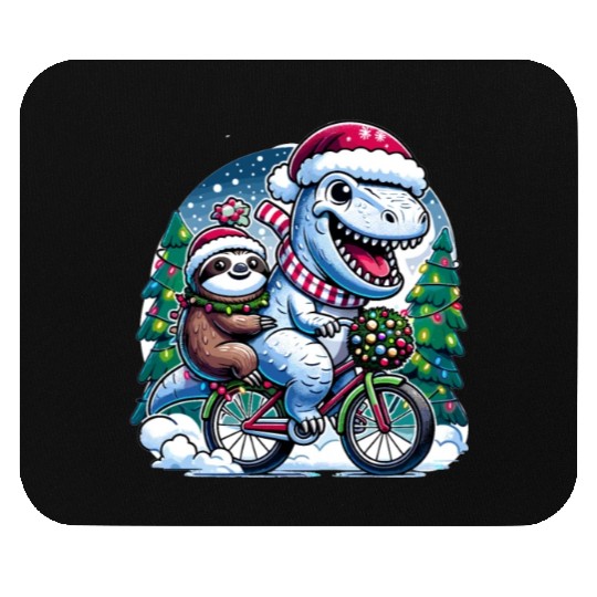 Winter Wonderland T-Rex and Sloth Cycling Duo Mouse Pads