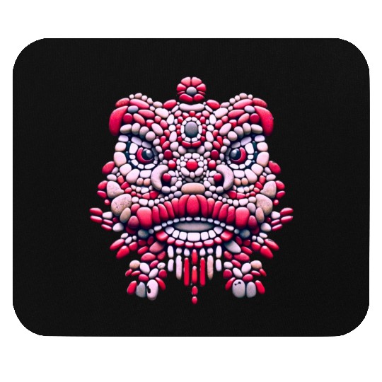 Chinese New Year - Pink Peony Lion Dance Mask Mouse Pads