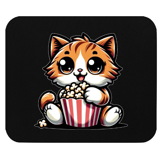 Cinema Cat, Cute Tomcat with Popcorn Mouse Pads