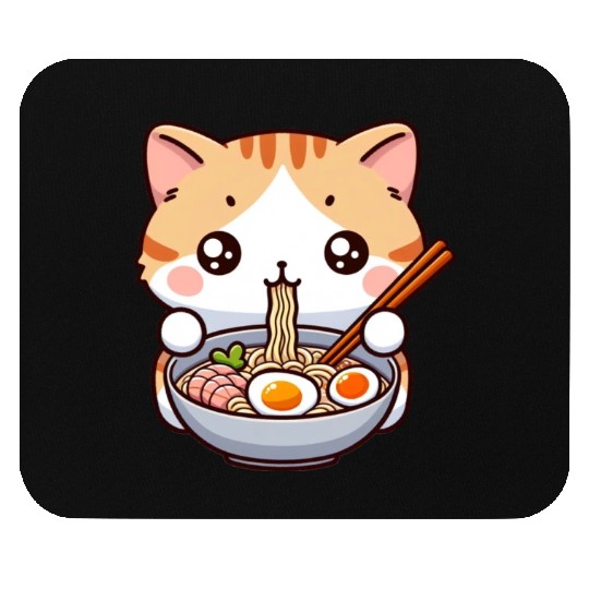 Cute Cat Eating Ramen Mouse Pads