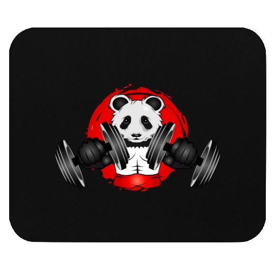 Bodybuilder panda bear with barbell in gym patch Mouse Pads