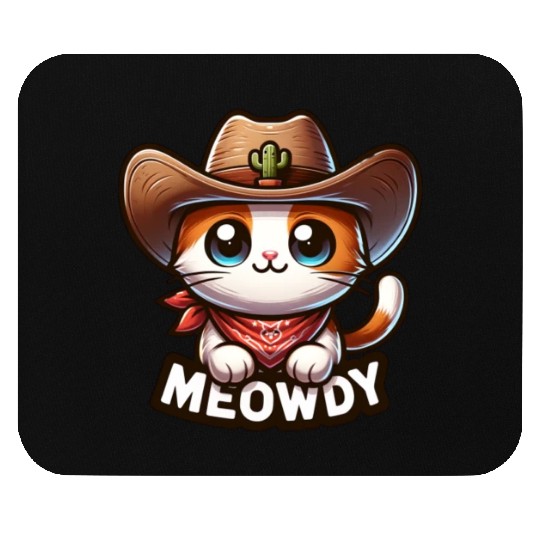 Cute Meowdy Cat Cowboy Pun Mouse Pads