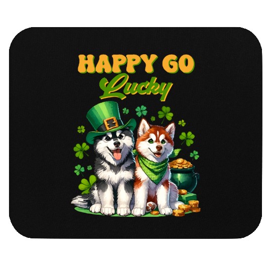 Happy Go Lucky Cute Husky St Patricks Day Mouse Pads