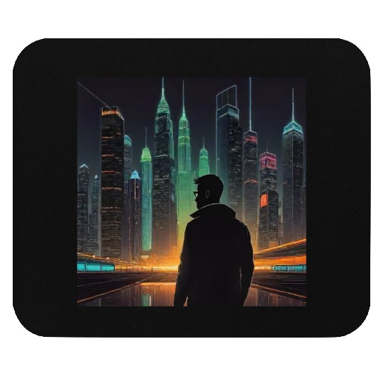 Neon Horizon: A Futuristic Cityscape Mouse Pads