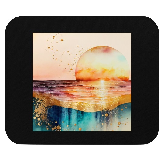 Sunset Beach Watercolor Painting Mouse Pads