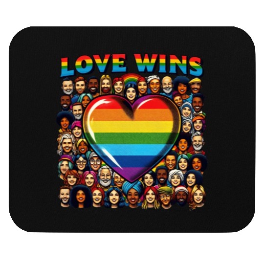 Love Wins Rainbow Heart LGBT Pride Design Mouse Pads