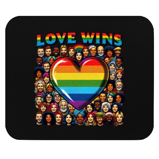 Love Wins Rainbow Heart LGBT Pride Design Mouse Pads