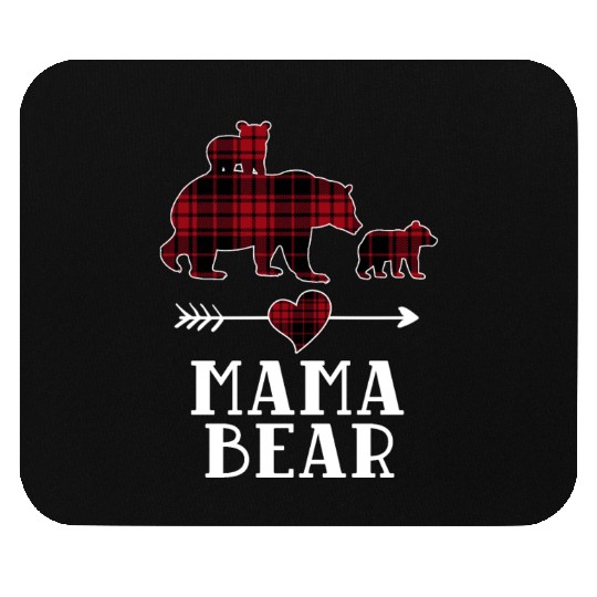 Mama Bear 2 Cubs Mouse Pads Christmas Mama Bear Plaid
