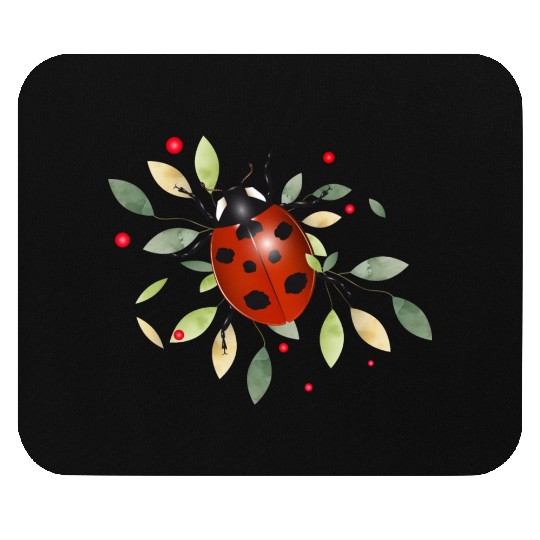 red glowing ladybug with green leaves Mouse Pads