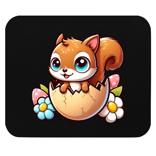 Cute Squirrel with Easter Egg Comic Design Mouse Pads