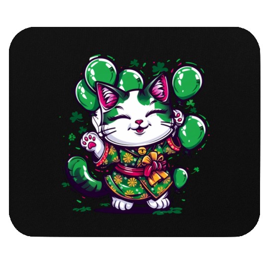 Kawaii St Patricks Day Cat With Balloons Mouse Pads