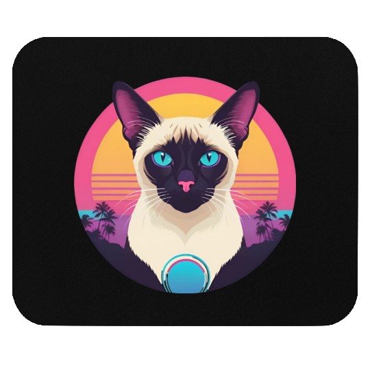 Synthwave Siamese Cat Mouse Pads
