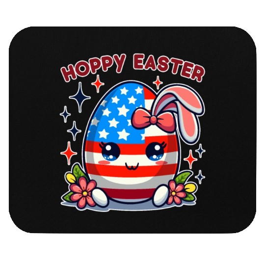 Hoppy Easter - American Flag Easter Egg Bunny Ears Mouse Pads