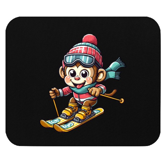 Monkey Chimpanzee Skier Winter Vacation Design Mouse Pads