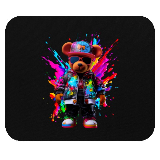 Watercolor Hip Hop Teddy Bear Colorful Splash Art Mouse Pads