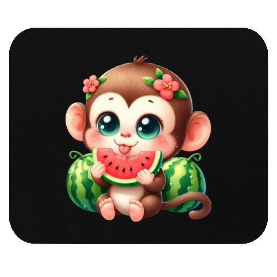 Monkey Eating Watermelon Mouse Pads