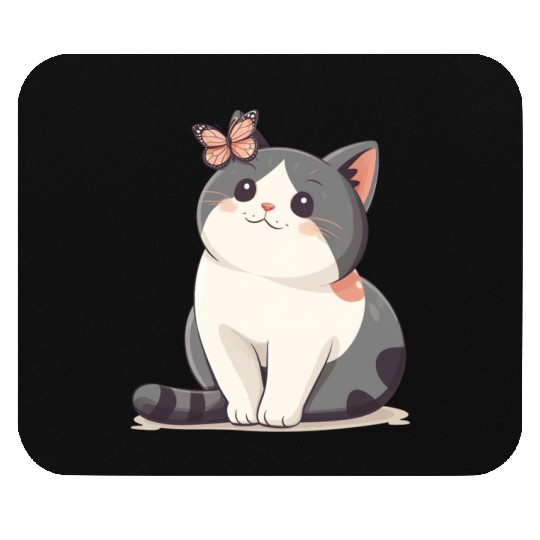 Cute Kawaii Cat and Butterfly Mouse Pads
