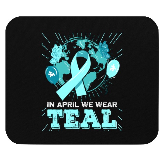 Sexual Assault Awareness Teal Ribbon With Cat Mouse Pads