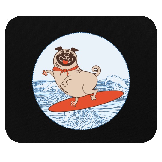Waves riding pug puppy on surfboard Mouse Pads