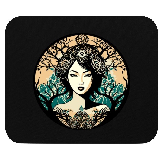 Woman And Nature - Graphic Portrait Mouse Pads