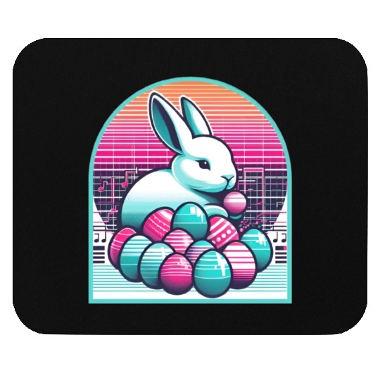 Synthwave Easter Bunny with Eggs Mouse Pads