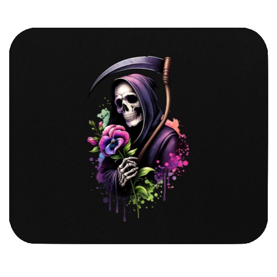 Grim Reaper Holding Sweet Pea flower Mouse Pads