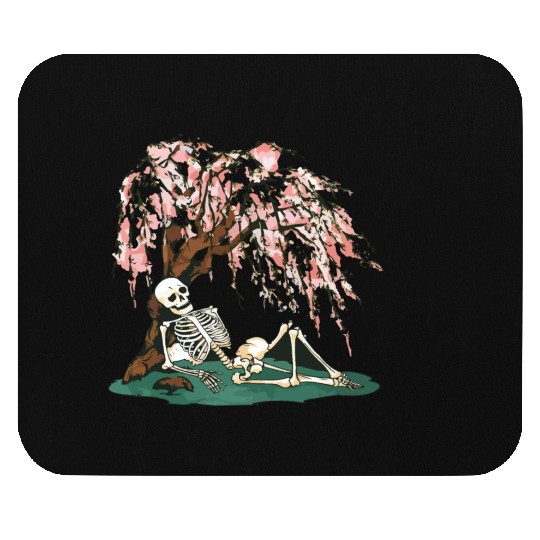 Skeleton in Repose Under a Cherry Blossom Tree Mouse Pads