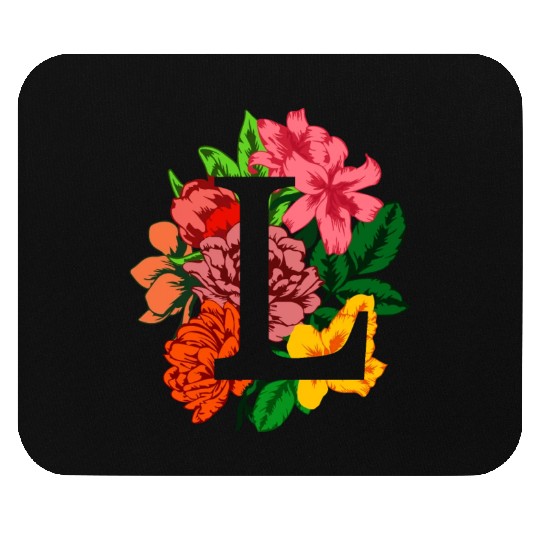 Capital letter L monogram with peony, lily flowers Mouse Pads