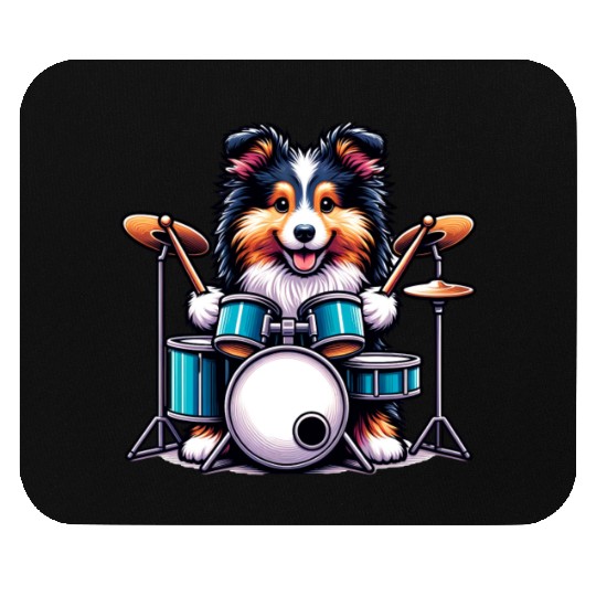 Cool Sheltie Puppy Drummer Design Mouse Pads