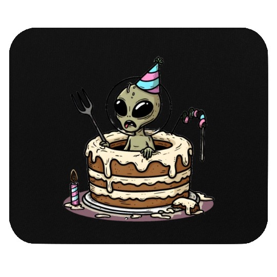 Alien Emerging from Birthday Cake Mouse Pads