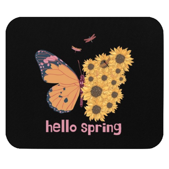retro hello spring groovy flowers cute butterfly Mouse Pads