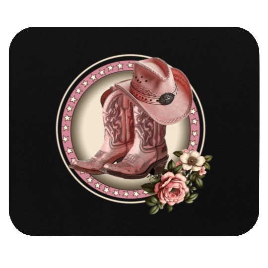 PINK COWGIRL BOOTS, PINK COWGIRL HAT RETRO WESTERN Mouse Pads