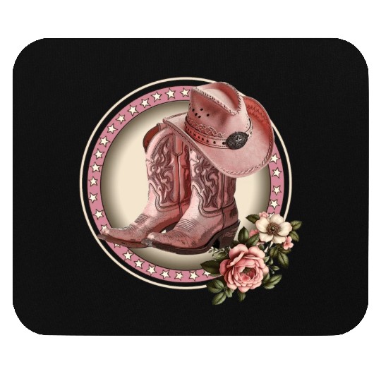 PINK COWGIRL BOOTS, PINK COWGIRL HAT RETRO WESTERN Mouse Pads